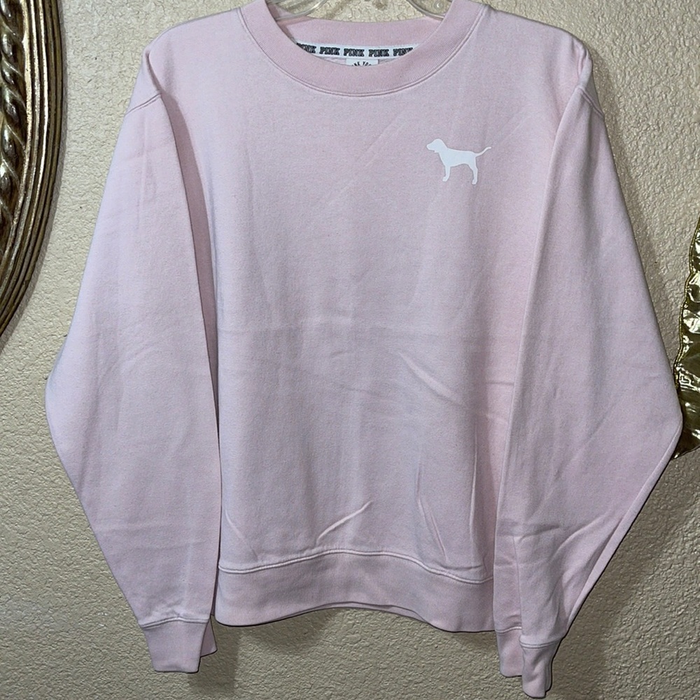 PINK Victoria's Secret Light Pink Crewneck Sweatshirt with White Dog Logo